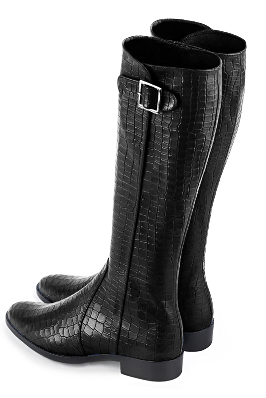 Bottes femme cavalières élégantes et raffinées, réalisées sur mesure, coloris vert bouteille. Bout rond. Semelle cuir plat. Mollets fins ou larges. Personnalisation : Choix des cuirs, des couleurs et des talons. - Florence KOOIJMAN