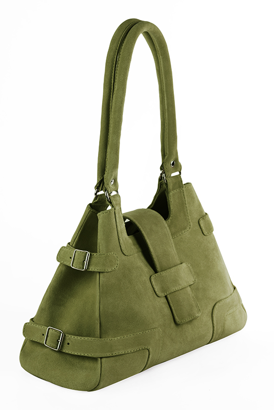 Sac porté à l'épaule habillé femme en cuir vert pistache - Vue porté