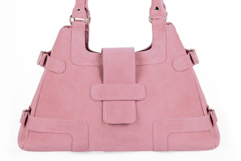 Sac porté à l'épaule habillé femme en cuir rose camélia - Vue de profil