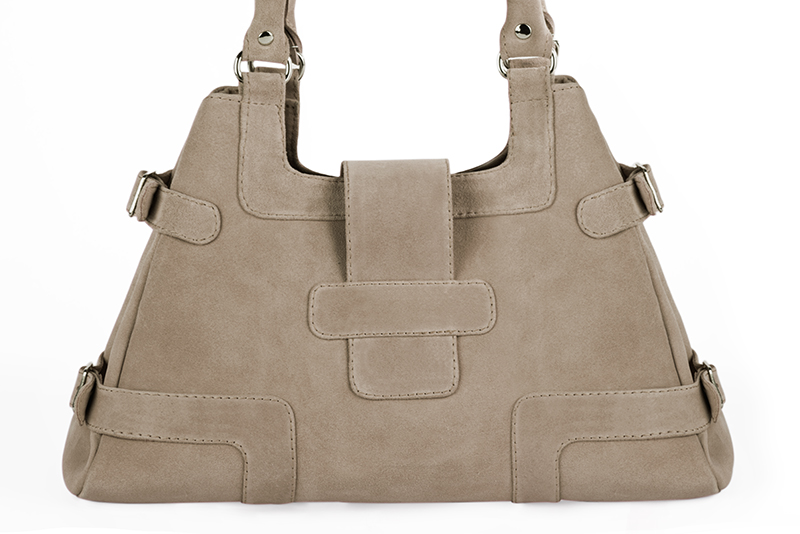 Sac porté à l'épaule habillé femme en cuir beige sahara - Vue arrière