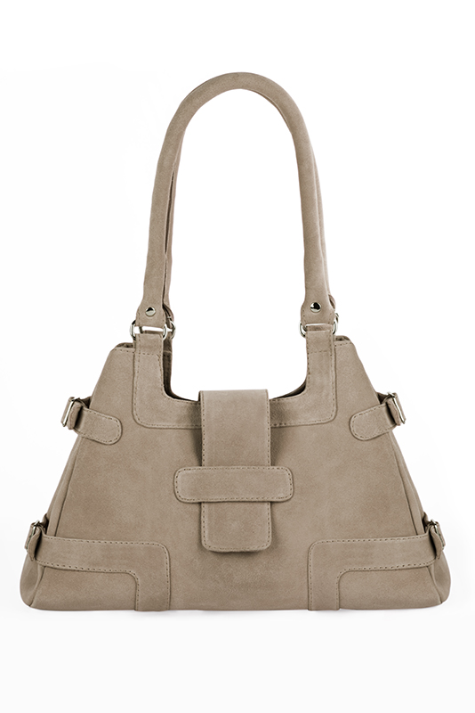 Sac porté à l'épaule habillé femme en cuir beige sahara - Vue porté