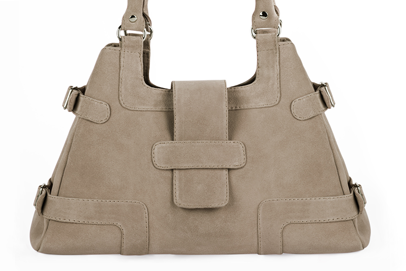 Sac porté à l'épaule habillé femme en cuir beige sahara - Vue de profil