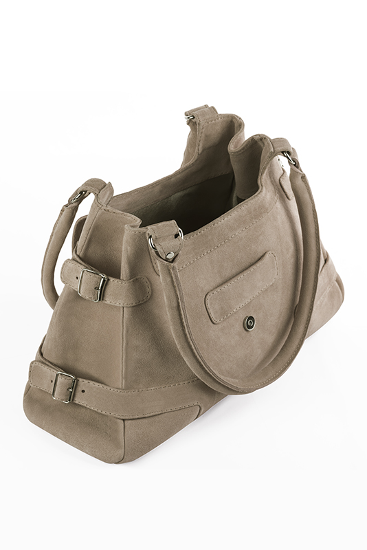Sac porté à l'épaule habillé femme en cuir beige sahara - Vue du dessus