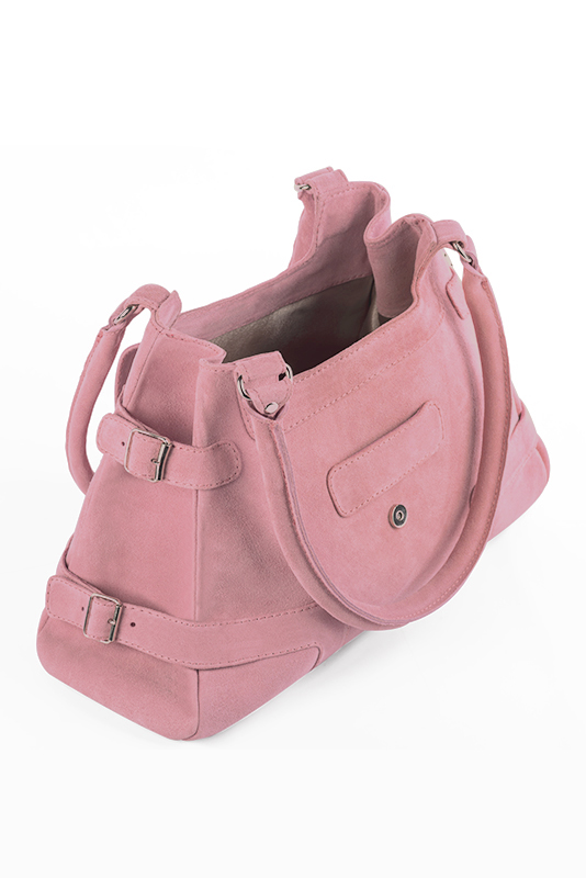 Sac porté à l'épaule habillé femme en cuir rose camélia - Vue du dessus