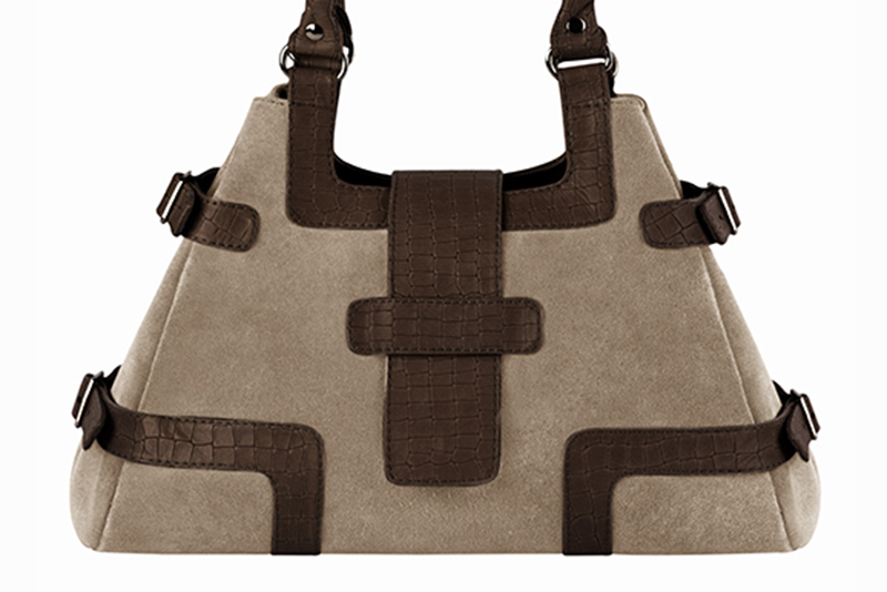 Sac porté à l'épaule habillé femme en cuir beige sahara et marron ébène - Vue de profil
