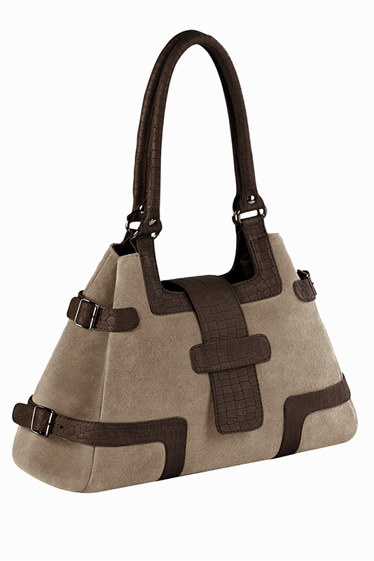 Sac porté à l'épaule habillé femme en cuir beige sahara et marron ébène - Vue du dessus