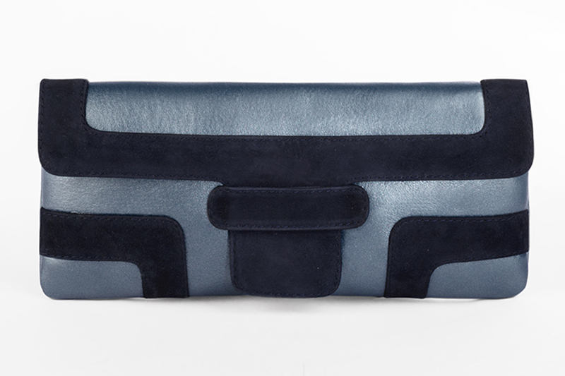 Petit sac baguette habillé femme en cuir bleu denim et bleu marine - Vue de profil