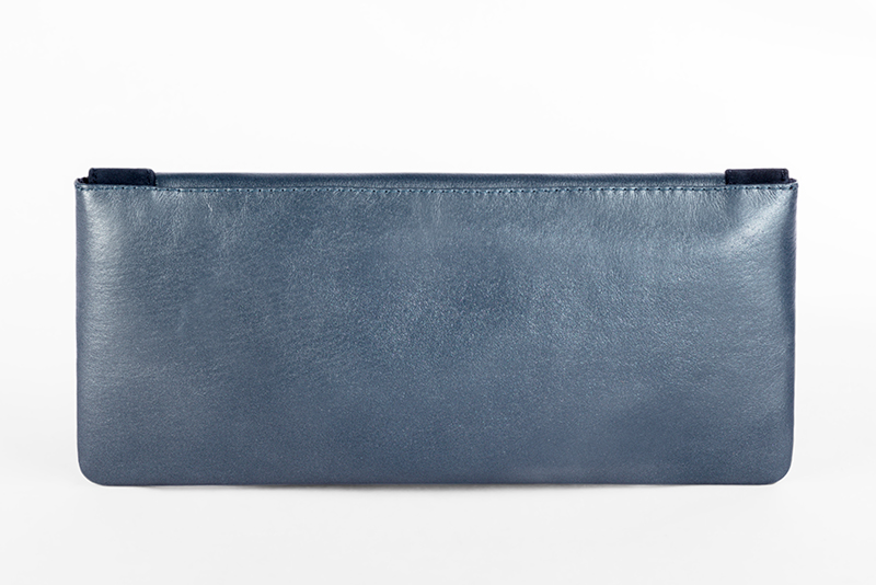 Petit sac baguette habillé femme en cuir bleu denim et bleu marine - Vue arrière