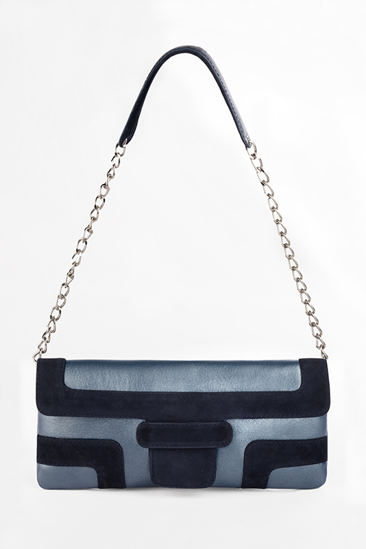 Petit sac baguette habillé femme en cuir bleu denim et bleu marine - Vue porté