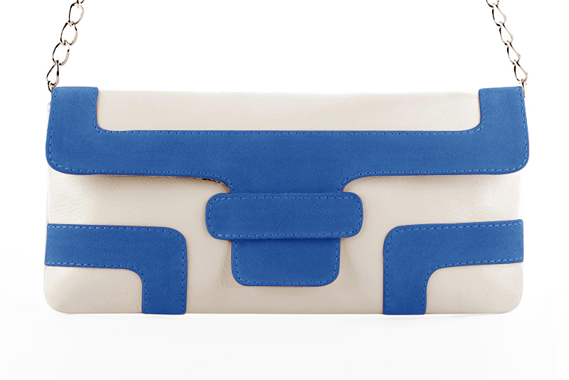 Petit sac baguette habillé femme en cuir blanc cassé et bleu électrique - Vue de profil
