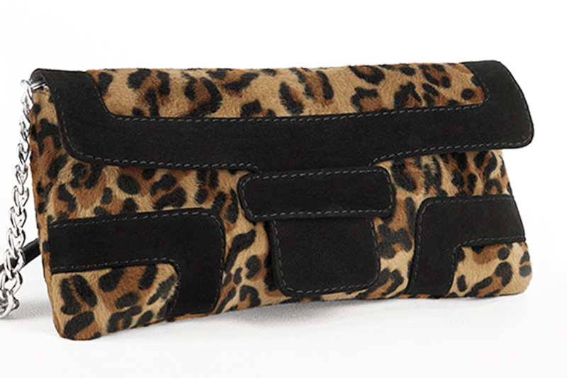 Petit sac baguette habillé femme en léopard et noir mat - Vue avant