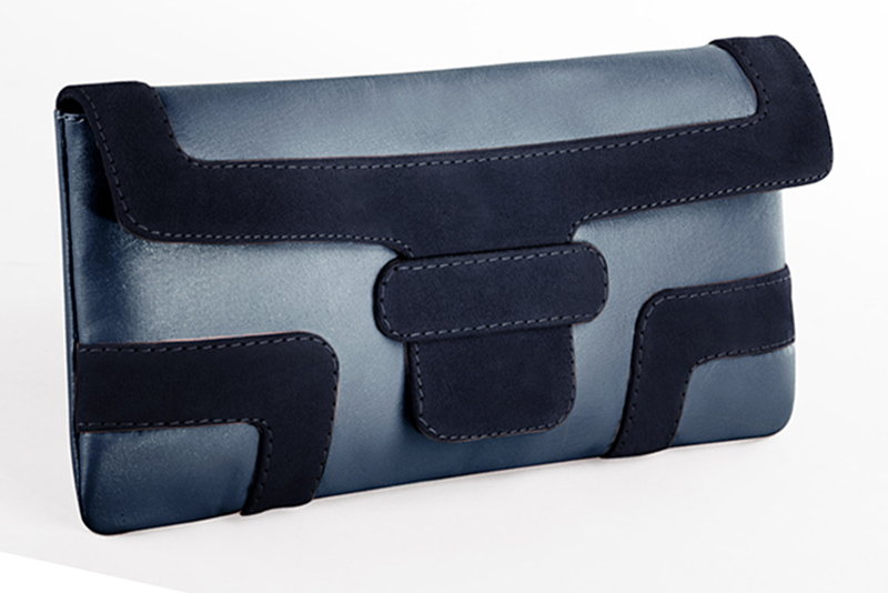 Petit sac baguette habillé femme en cuir bleu denim et bleu marine - Vue avant