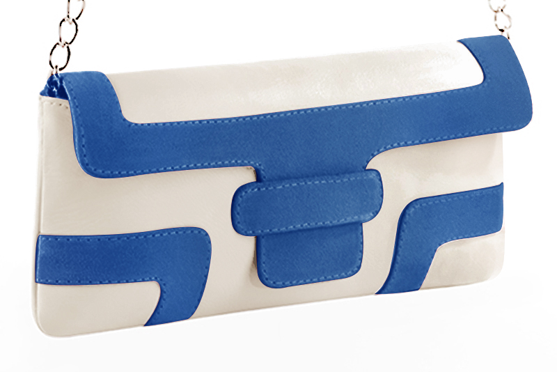 Petit sac baguette habillé femme en cuir blanc cassé et bleu électrique - Vue avant