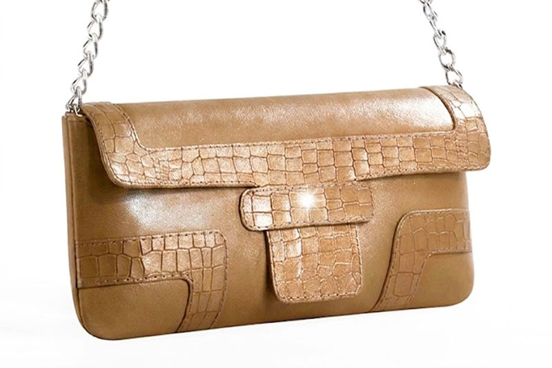 Petit sac baguette habillé femme en cuir beige camel - Vue avant