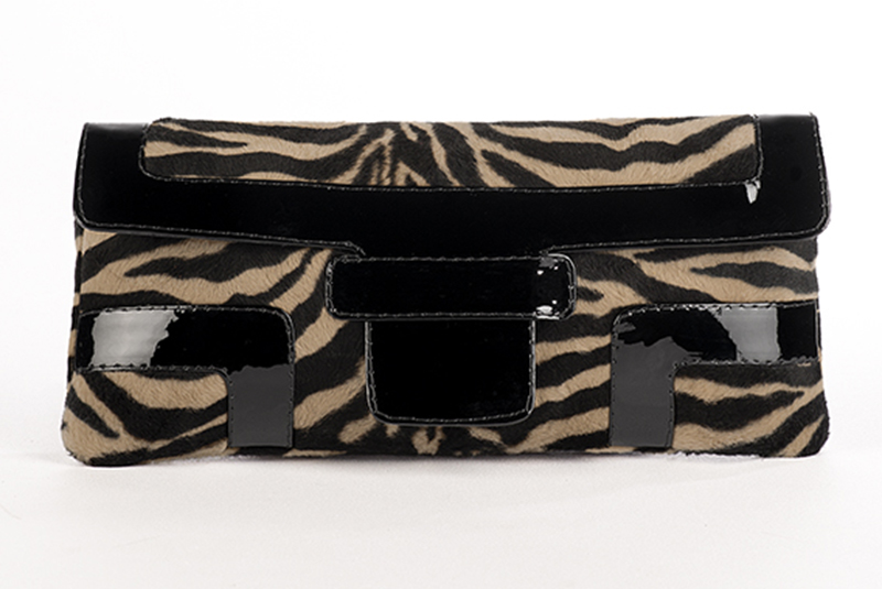 Petit sac baguette pour femme en cuir imprimé léopard et noir brillant - Vue de profil