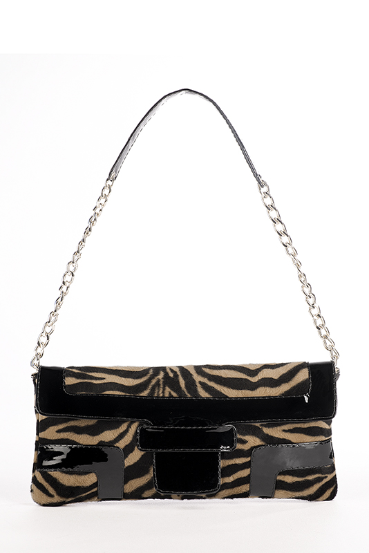 Petit sac baguette pour femme en cuir imprimé léopard et noir brillant - Vue porté