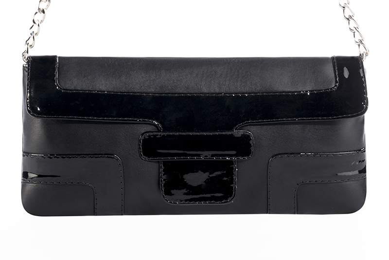 Petit sac baguette pour femme en cuir noir et noir brillant - Vue de profil