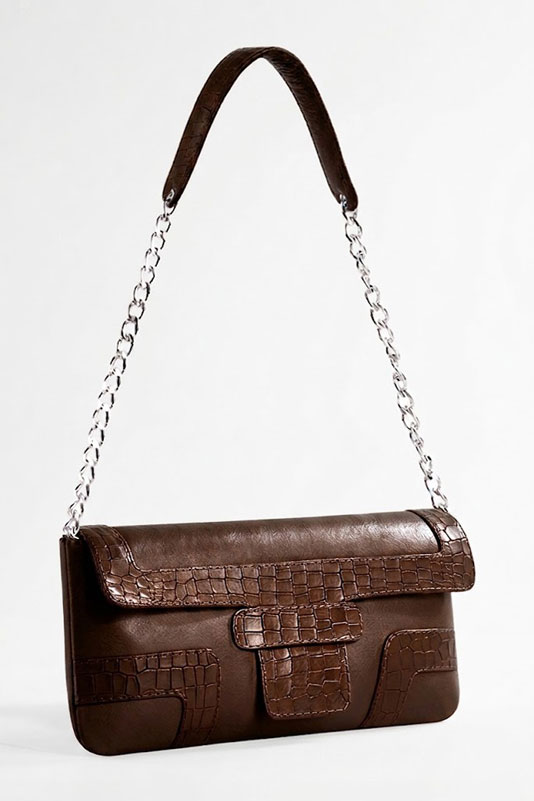 Petit sac baguette habillé femme en cuir marron ébène - Vue du dessus