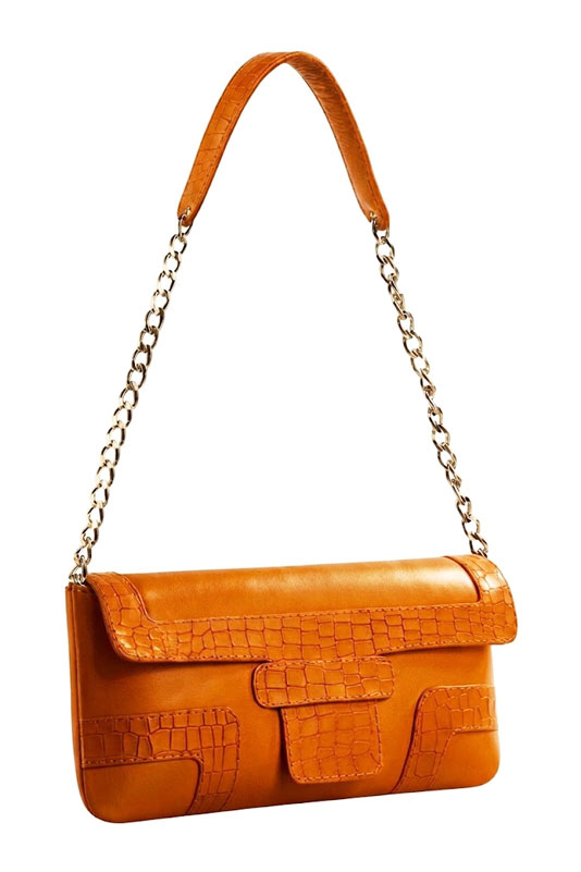 Petit sac baguette habillé femme en cuir orange abricot - Vue du dessus