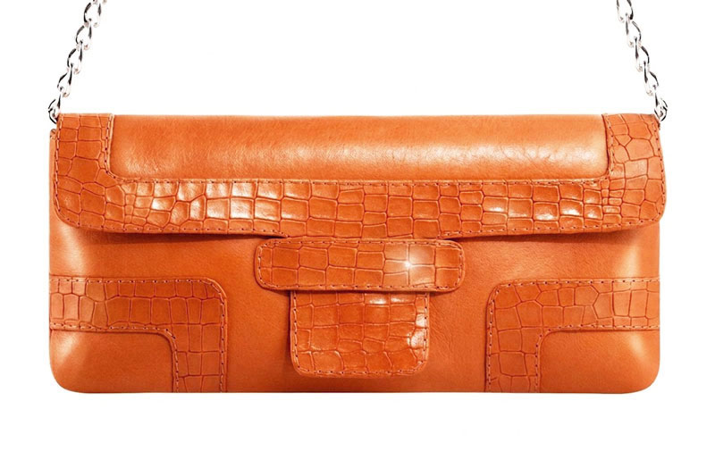 Petit sac baguette habillé femme en cuir orange abricot - Vue de profil
