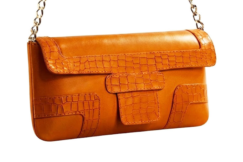 Petit sac baguette habillé femme en cuir orange abricot - Vue avant
