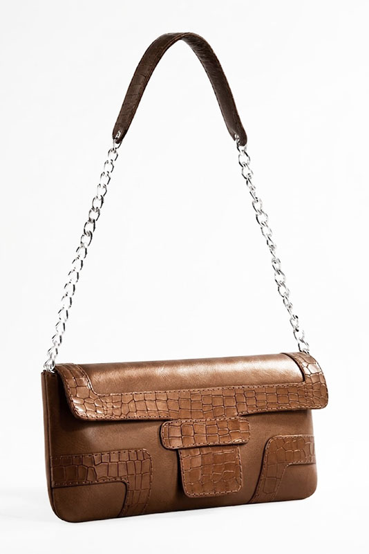 Petit sac baguette habillé femme en cuir marron caramel - Vue du dessus