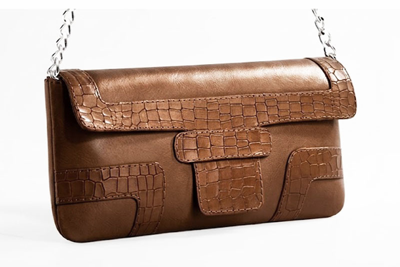 Petit sac baguette habillé femme en cuir marron caramel - Vue avant