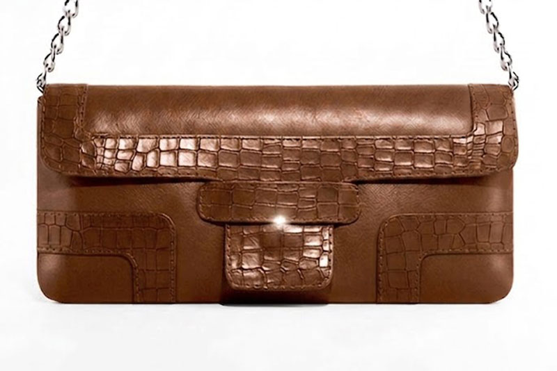 Petit sac baguette habillé femme en cuir marron caramel - Vue de profil
