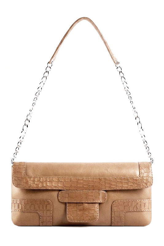 Petit sac baguette habillé femme en cuir beige camel - Vue du dessus
