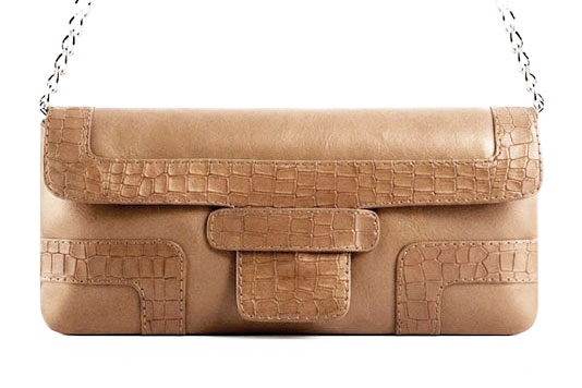 Petit sac baguette habillé femme en cuir beige camel - Vue de profil
