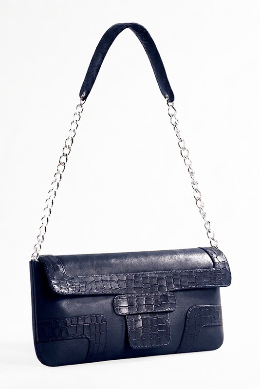 Petit sac baguette habillé femme en cuir bleu marine - Vue du dessus