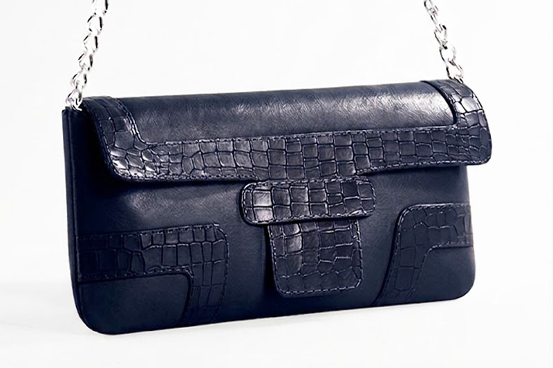 Petit sac baguette habillé femme en cuir bleu marine - Vue avant