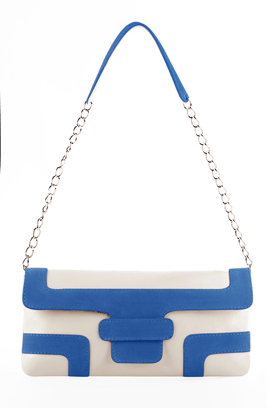 Petit sac baguette habillé femme en cuir blanc cassé et bleu électrique - Vue du dessus