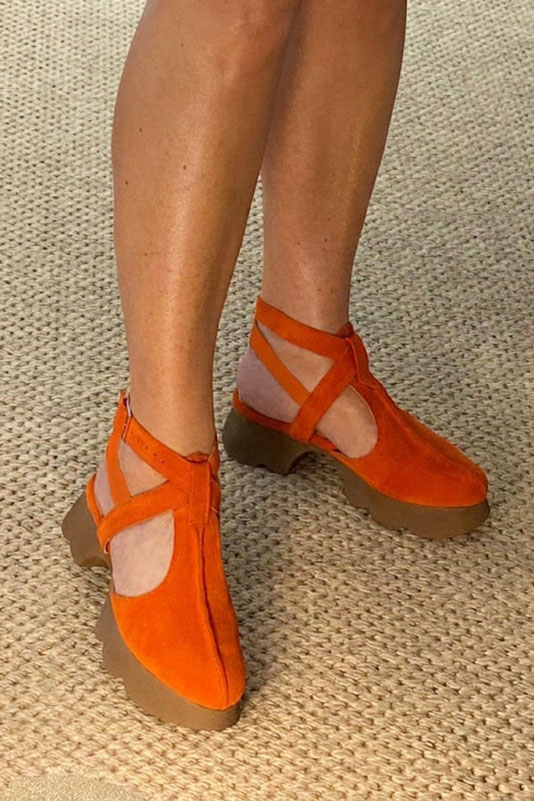 Escarpins habillés Salomé talon ouvert en cuir orange corail à  et  - Vue du dessus