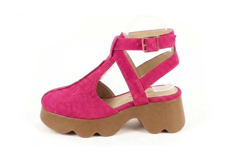 Escarpins habillés Salomé talon ouvert en cuir rose fuchsia à  et  - Vue de profil