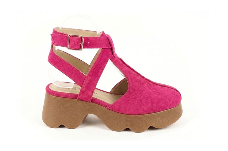 Escarpins habillés Salomé talon ouvert en cuir rose fuchsia à  et  - Vue arrière