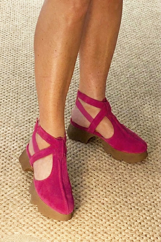 Escarpins habillés Salomé talon ouvert en cuir rose fuchsia à  et  - Vue du dessus