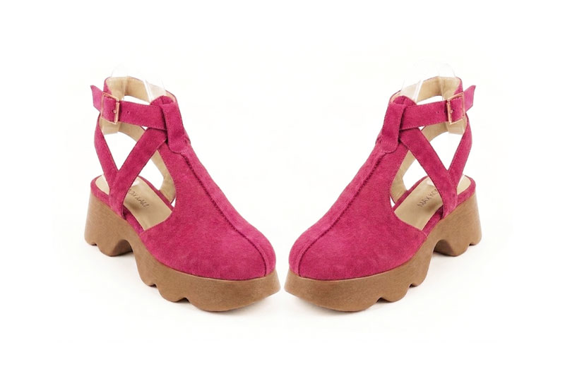 Escarpins habillés Salomé talon ouvert en cuir rose fuchsia à  et  - Vue avant