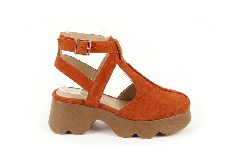 Escarpins habillés Salomé talon ouvert en cuir orange corail à  et  - Vue arrière