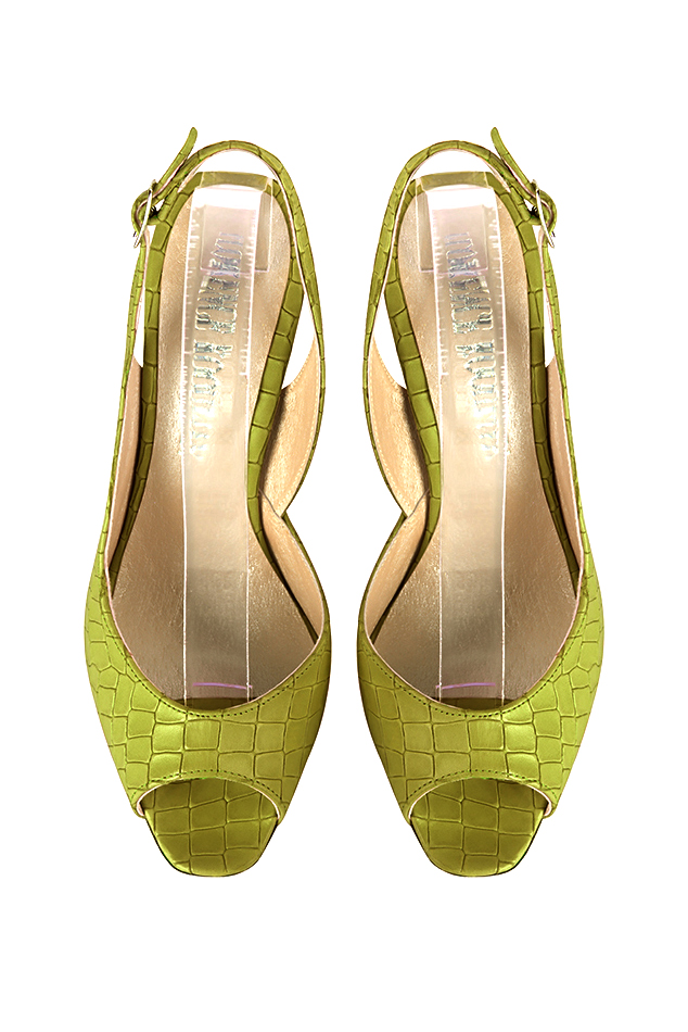 Escarpins habillés bout ouvert bride arrière cuir vert pistache à talon fin de 8.5 cm et bout rond - Vue du dessus
