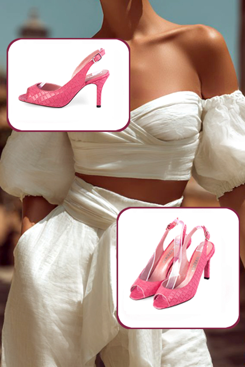 Escarpins habillés bout ouvert bride arrière cuir rose camélia à talon fin de 8.5 cm et bout rond - Vue du dessus