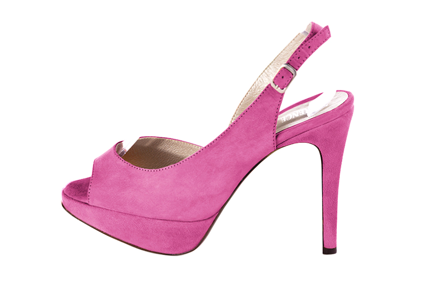 Sandales élégantes et raffinées pour soirées et cérémonies, coloris rose pivoine. Bout rond. Très haut. Talon fin. Plateforme à l'avant. Cérémonie, soirée, cocktail, évènementiel. Personnalisation : Choix des cuirs, 
                des couleurs et des talons. Petites et grandes pointures. - Florence KOOIJMAN