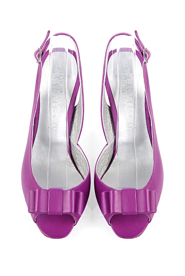Sandale femme : Sandale soirées et cérémonies couleur violet mauve. Bout rond. Talon haut fin. Vue du dessus - Florence KOOIJMAN