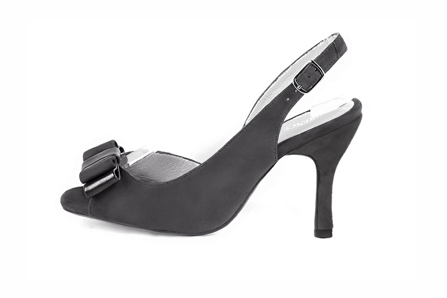 Sandales élégantes et raffinées pour soirées et cérémonies, coloris gris acier. Bout rond. Haut. Talon bobine. Cérémonie, soirée, cocktail, évènementiel. Personnalisation : Choix des cuirs, 
                des couleurs et des talons. Petites et grandes pointures. - Florence KOOIJMAN