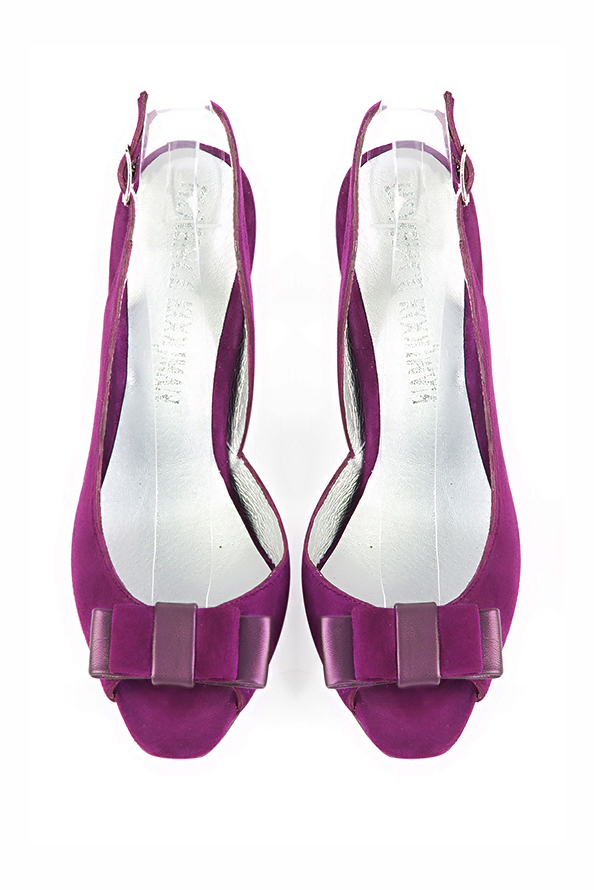 Sandale femme : Sandale soirées et cérémonies couleur violet myrtille. Bout rond. Talon haut fin. Vue du dessus - Florence KOOIJMAN