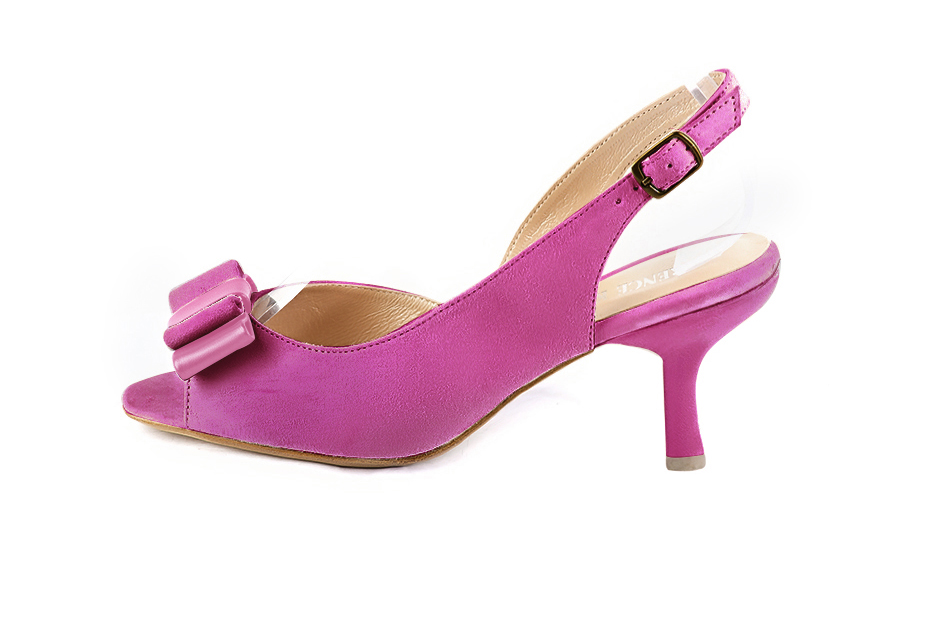 Sandales élégantes et raffinées pour soirées et cérémonies, coloris rose pivoine. Bout carré. Haut. Talon fin. Cérémonie, soirée, cocktail, évènementiel. Personnalisation : Choix des cuirs, 
                des couleurs et des talons. Petites et grandes pointures. - Florence KOOIJMAN