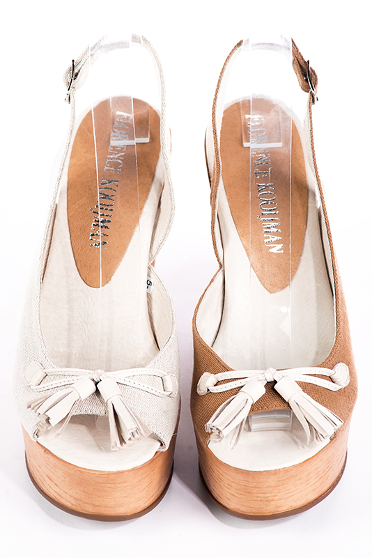 Sandale femme : Sandale soirées et cérémonies couleur marron caramel et blanc cassé.. Vue du dessus - Florence KOOIJMAN
