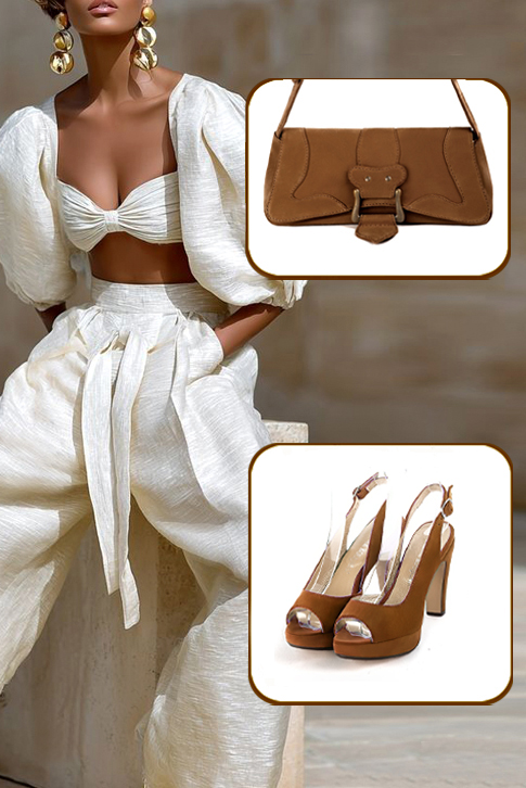 Escarpins habillés bout ouvert bride arrière cuir marron caramel à talon fin de 10.5 cm avec une plateforme de 2 cm à l'avant et bout rond - Vue du dessus