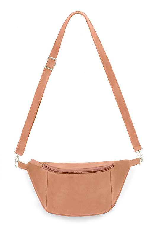 Pochette femme habillée  orange pêche pour mariage, cérémonies et soirées. 
            Personnalisation. Vue du dessus - Florence KOOIJMAN