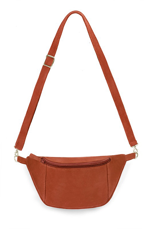 Petit sac bandoulière habillé femme en cuir orange corail - Vue du dessus